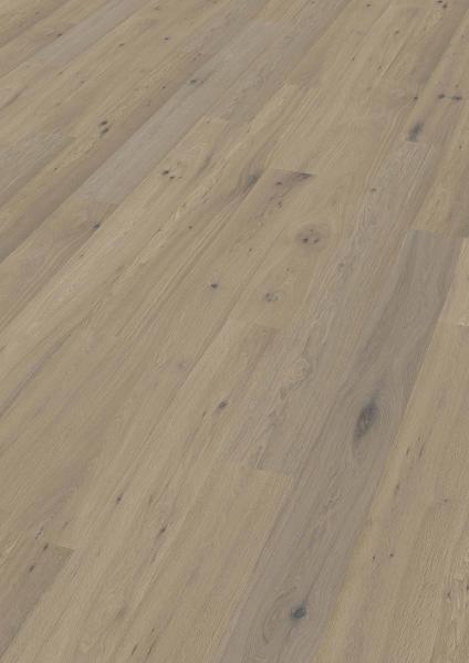 Landhausdiele 220mm breit, Eiche astig, gebürstet, geräuchert, weiß geölt 2,51m²/Paket